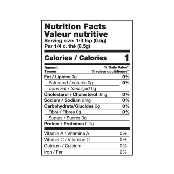 black peppercorns nutritional table